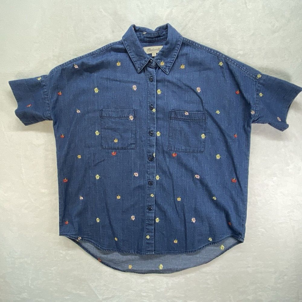 Madewell top Womens XXS Embroidered Denim Courier‎ Shirt in Confetti Floral